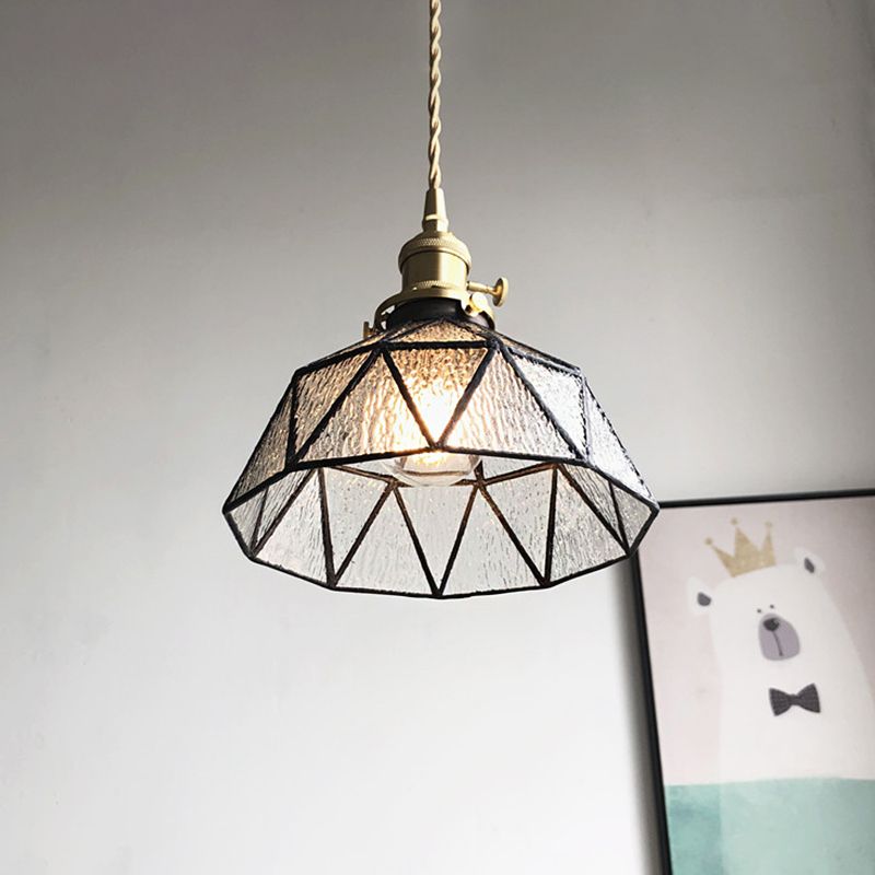 Blauw/helder gestructureerd glazen messing hanger gefacetteerde schuurvormig 1 lichte landelijke stijl hangend plafondlicht