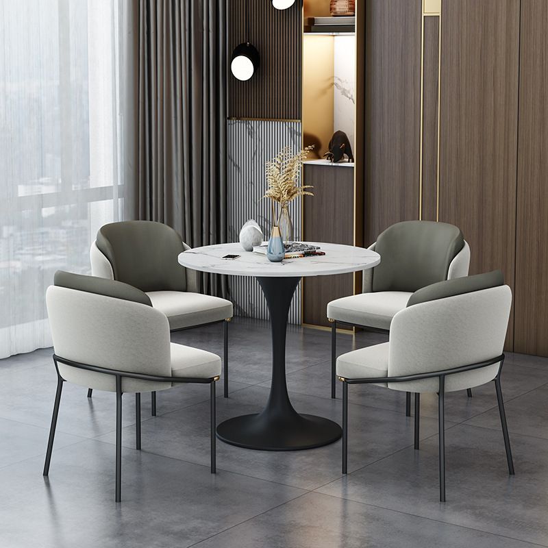 Round Black Base Dining Table Modern Stone Table for Milk Tea Shop