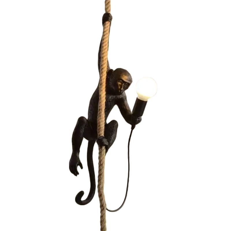 Monkey Pendulum Light Artistic Resin 1-Bulb Ceiling Pendant Lamp with Hanging Rope