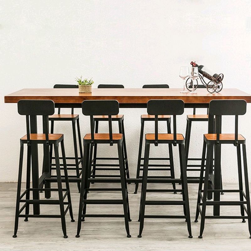 Modern Metal Base Bar Table Rectangular Wood Top Bistro Pub Table