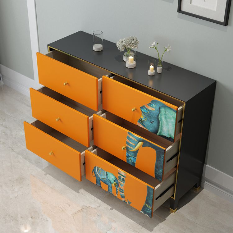 6-Drawer Engineered Wood Sideboard 47.5"L Modern Orange Buffet for Dining Room