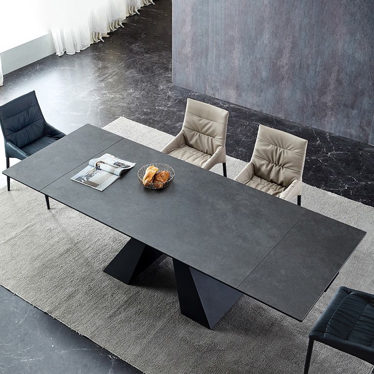 Mesa de comedor estándar negra industrial, mesa de comedor rectangular de piedra sinterizada para cocina