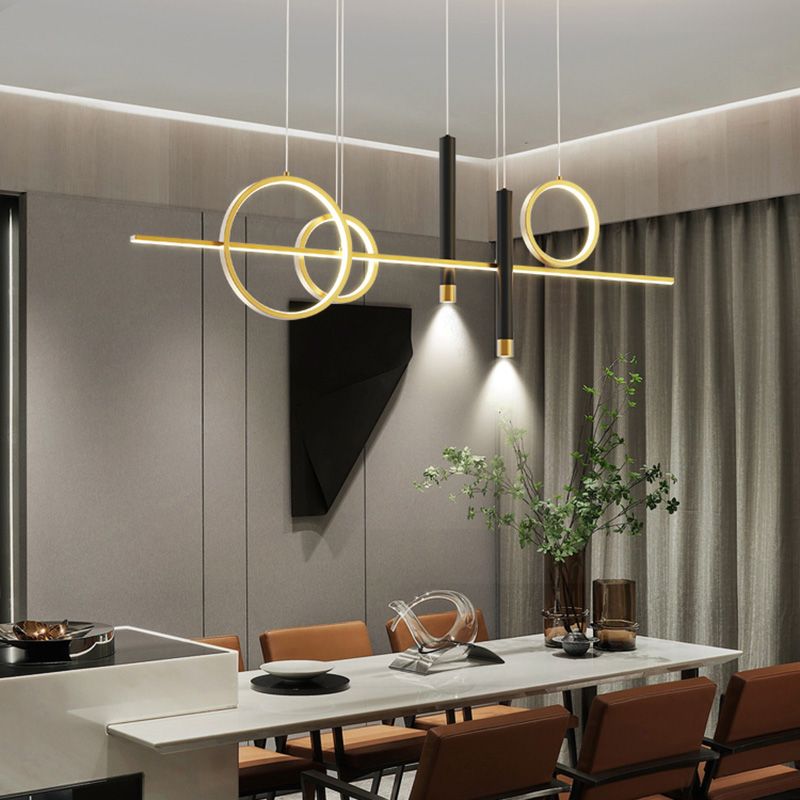 43.3" Length Minimalism LED Island Light Spotlight Design Nordic Style Aluminum Geometric Lines Hanging Light for Dining Room