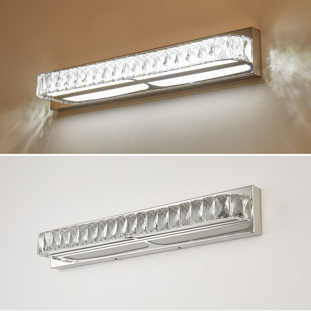 Roestvrijstalen basis badkamer ijdelheid wijk kristal ingebed boven spiegel ijdelheid lichten