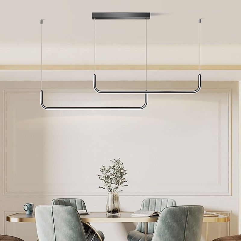 Idées d'éclairage d'île linéaire de forme moderne pendentifs îles métalliques en noir