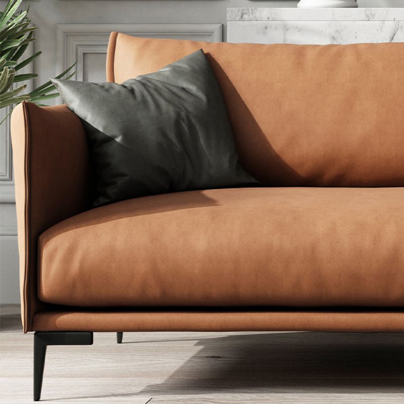 Contemporary Dark Brown Cushions Standard Square Arm Stationary Sofa