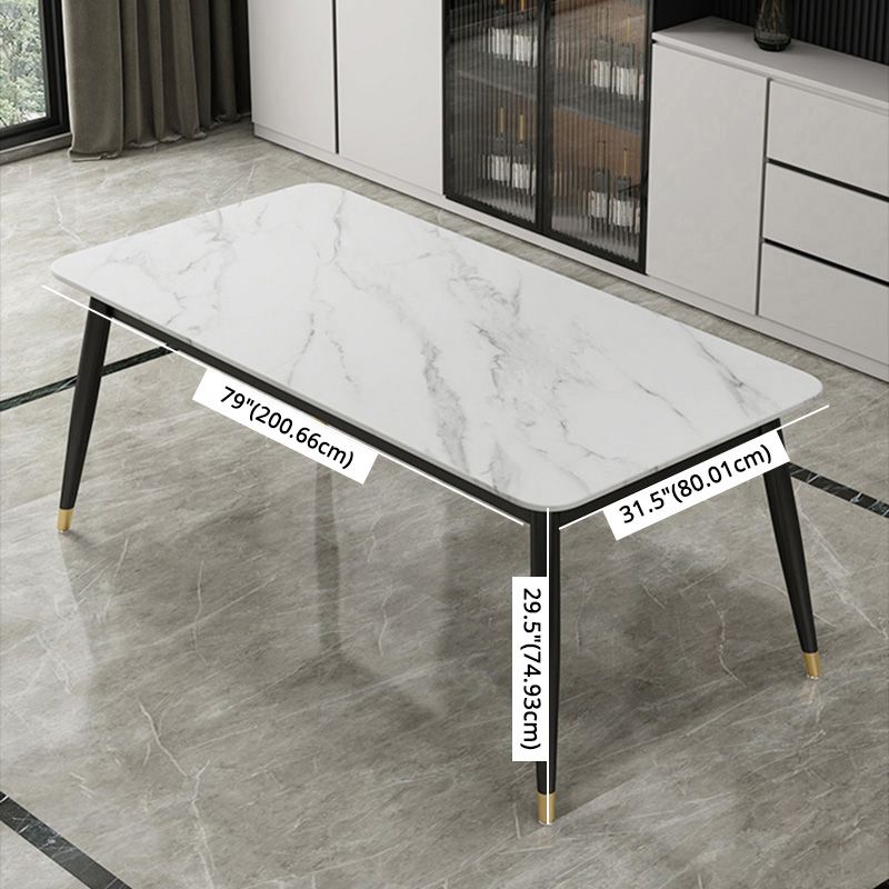 Contemporary Style Sintered Stone Dining Set with Traditional Height Table and 4 Black Legs Base