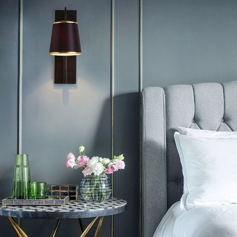 Indoor Wall Lamp with Conical Shade Metal Modernist 1 Head Black/White Wall Mounted Light Fixture for Living Room