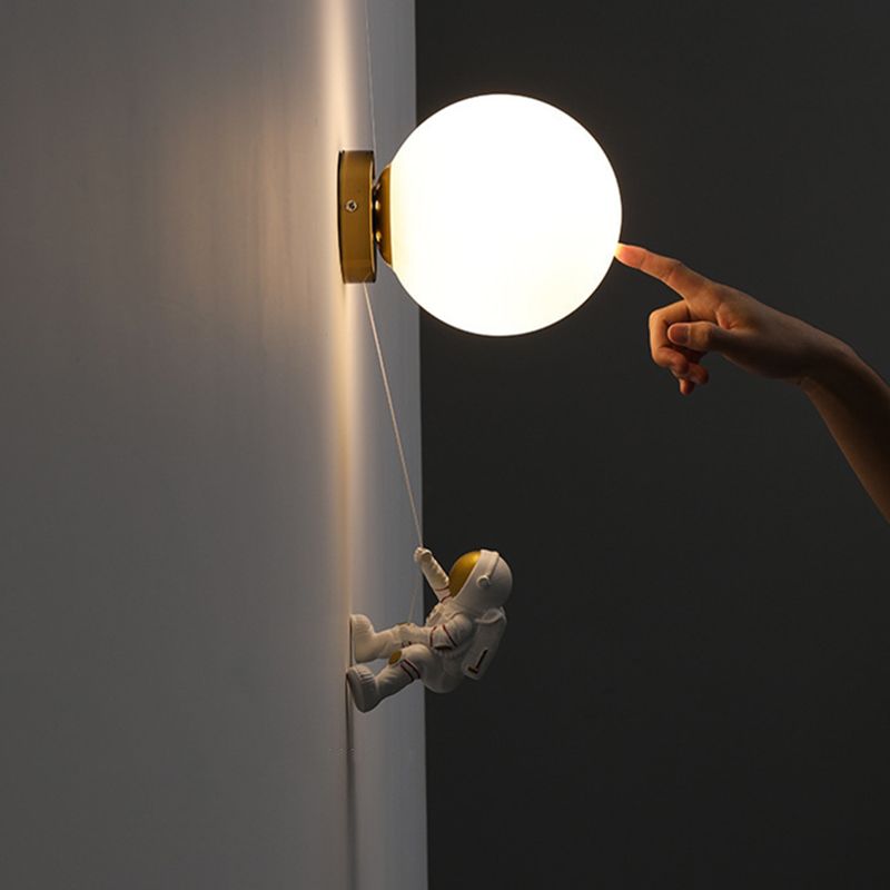 Kids Glass Wall Lamp Astronaut Wall Sconce Lighting for Nursery Room