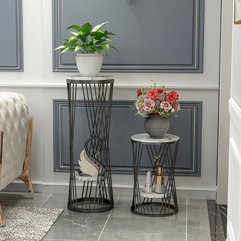 Glam Marble Round Side Table Dia 11.8" Metal Frame End Table with Storage Shelf