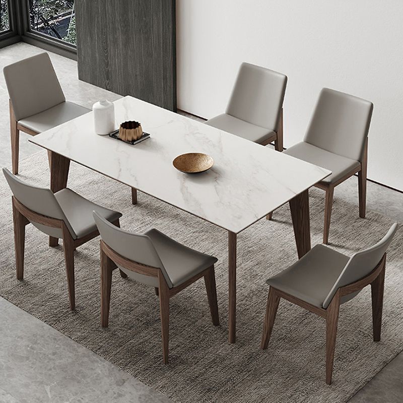 Minimalist Rectangle Sintered Stone Dining Table for 4/ 6with Wooden Base Dining Set for Restaurant