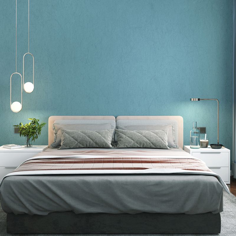 Blue Plain Wallpaper Roll Moisture-Resistant Minimalist Bedroom Wall Decor, Non-Woven Fabric