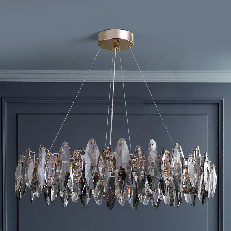 Ring Shape Crystal Chandelier Modern Iron Down Lighting Pendant for Study