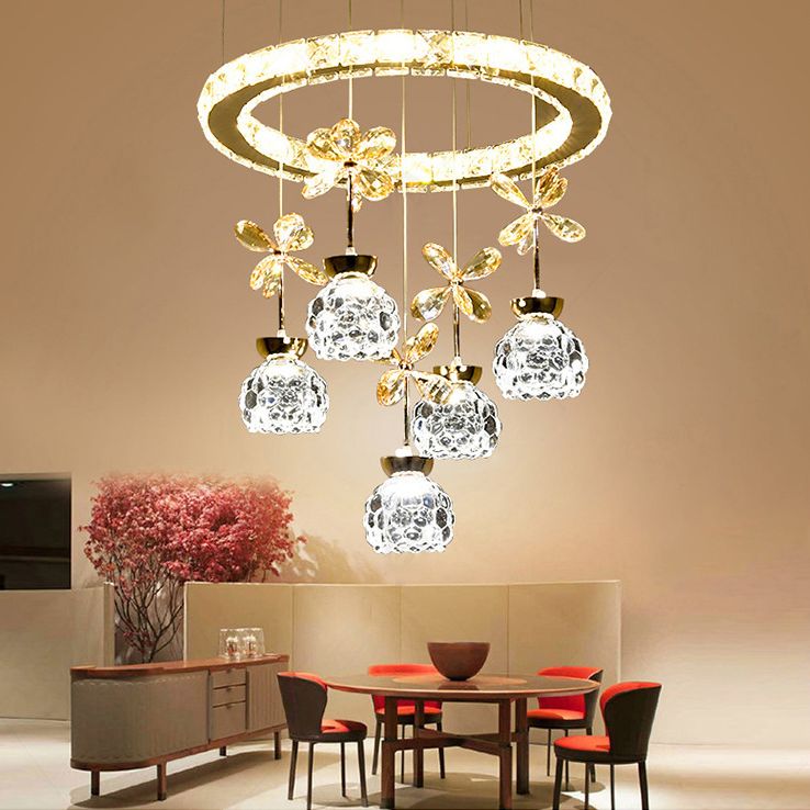 Ultra-modern Simplicity Round Hanging Ceiling Light Crystal Suspension Pendant Light for Restaurant