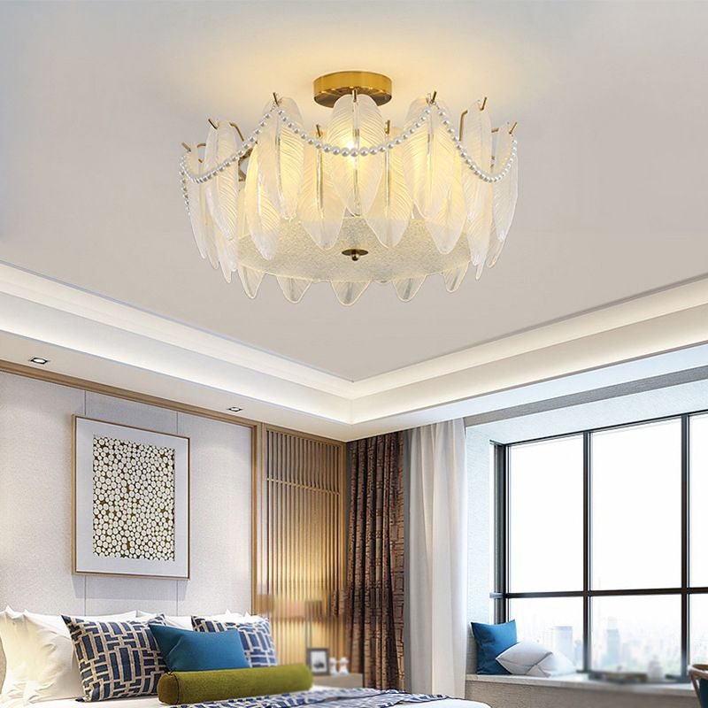 Round Shape Glass Flush Light Modern Style Multi Lights Flush Mount Fixture in Gold