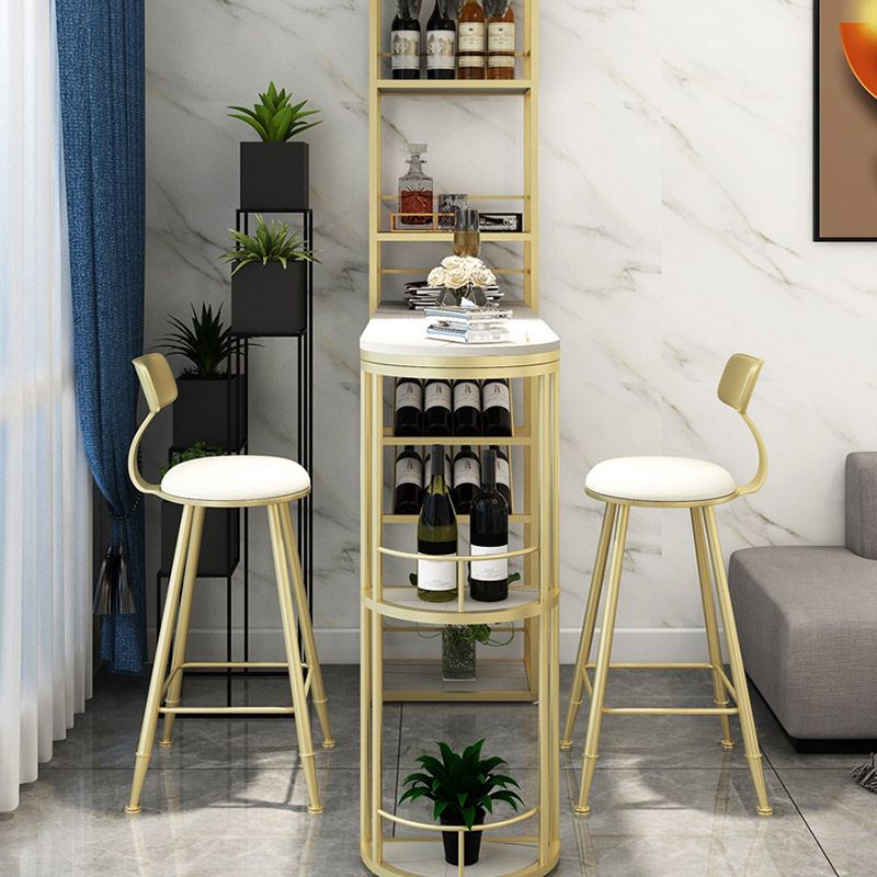 Modern Stone Bar Table Double Pedestal Bar Desk with Storage Shelf