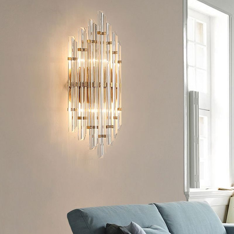 Lámpara de pared de la columna de cristal transparente de 2 luces Post-Moderno Flexion de iluminación de dorado para sala de estar
