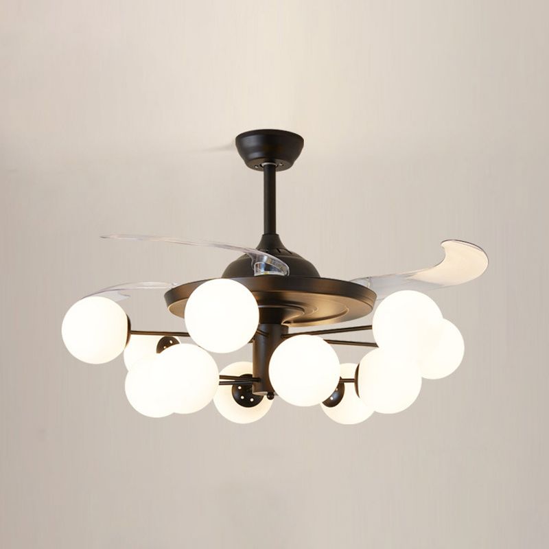 Blatt Acrylhänge Lüfter leichte moderne LED -Halbflush -Halterung für Wohnzimmer, 3 Klingen