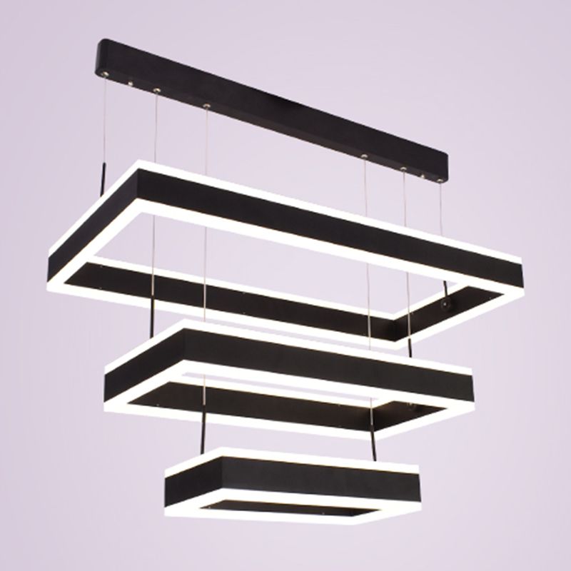 Minimalist Tiered Rectangle Chandelier Lighting Acrylic Living Room LED Pendant Light in Black