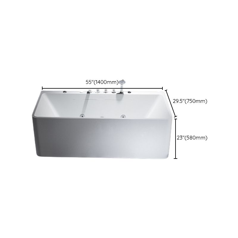 Modern Acrylic Rectangular Bath Tub White Tub with Internal Drain