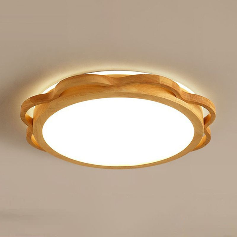 Wood Modern Ceiling Light LED Geometric Shape Flush Mount with Acrylic Shade for Bedroom