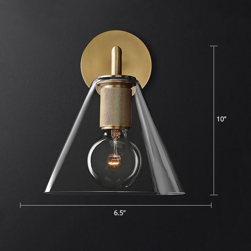 Conic Bedside Wall Mount Light Clear Glass 1-Light Minimalistic Sconce Lamp in Brass
