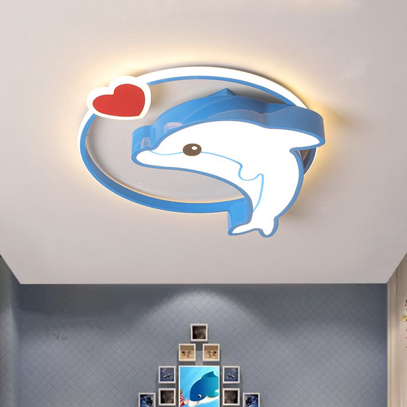Blue Dolphin Flush Light Fixture Cartoon LED Acrylic Ceiling Flush Mount in Warm/White Light for Nursery