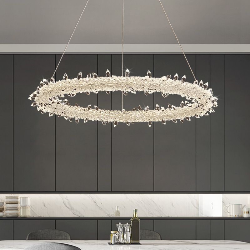 Suspension à LED circulaire moderne minimaliste en cristal clair salon de plafond suspendu