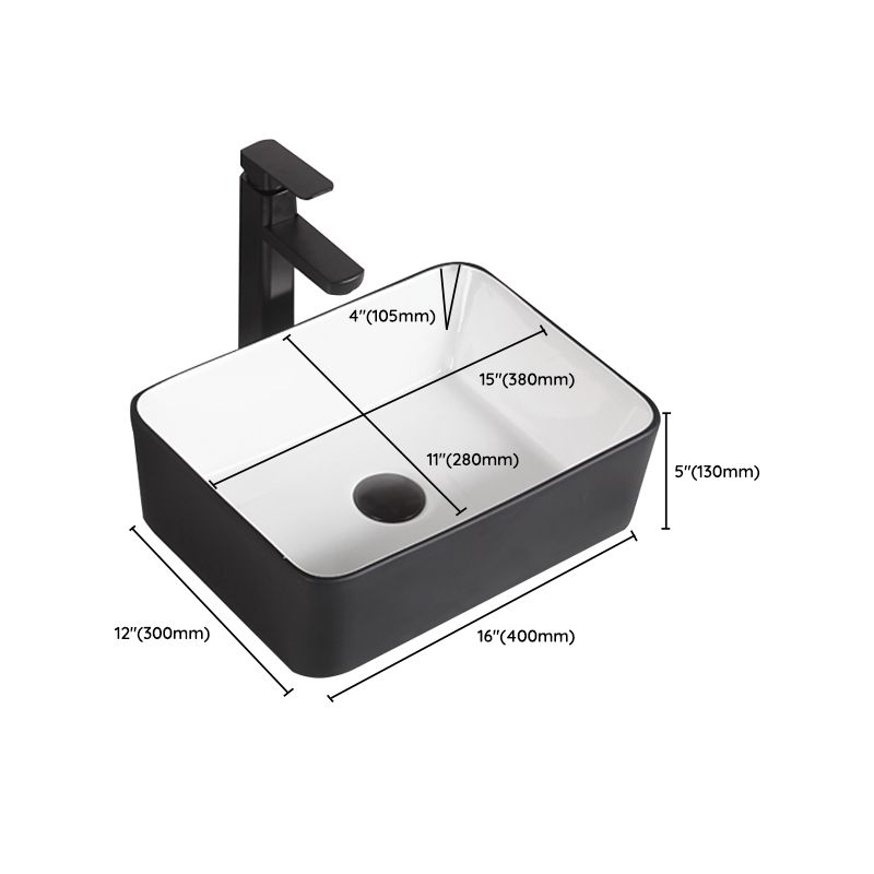 Contemporary Bathroom Sink Porcelain Pop-Up Drain Rectangular Vessel Bathroom Sink