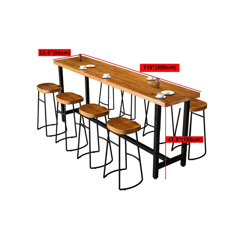 Brown Rectangle Bar Dining Table Contemporary Bar Table with Black Trestle Base