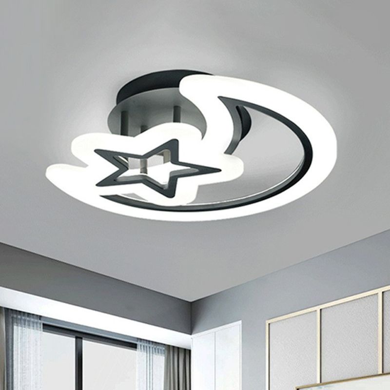 Crescent and Star LED Semi Flush Light Modern Style Acrylic Bedroom Ceiling Flush Mount