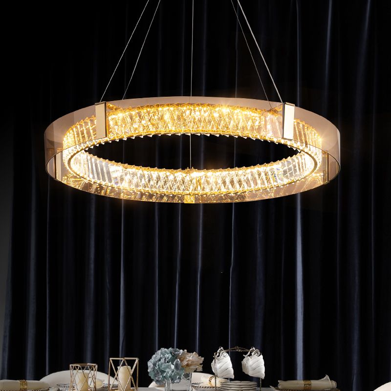 Crystal Circular LED Pendant Light in Modern Luxury Style Stainless-Steel Chandelier for Bedroom