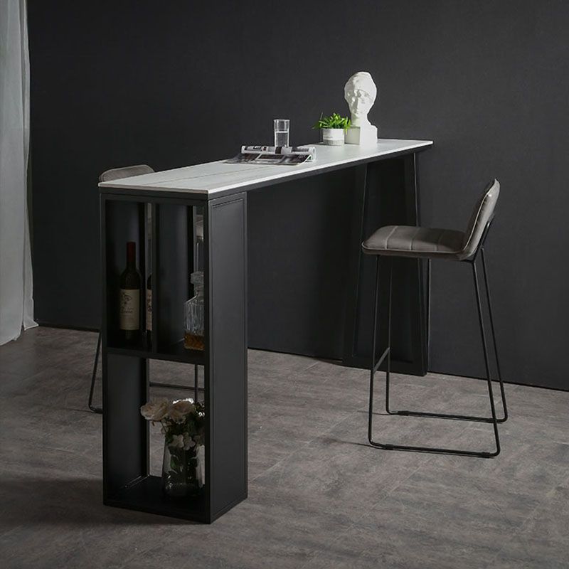 42-inch Height Cocktail Bar Table Industrial Style Metal Base Bar Height Storage Table