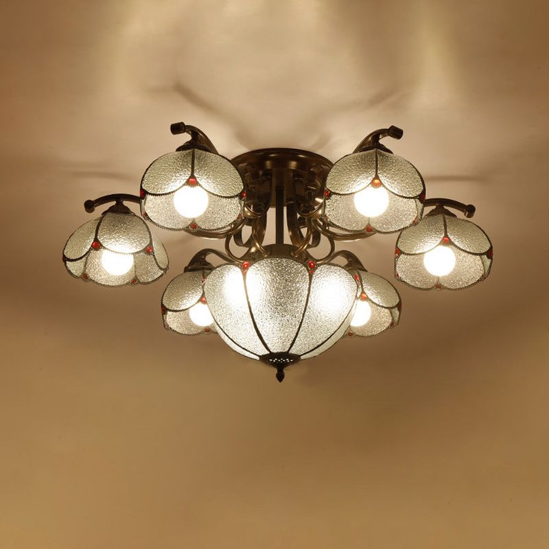 9 hoofden geschulpte plafondverlichting Tiffany grijs/wit/blauw handgemaakt kunstglas semi -flush light armatuur