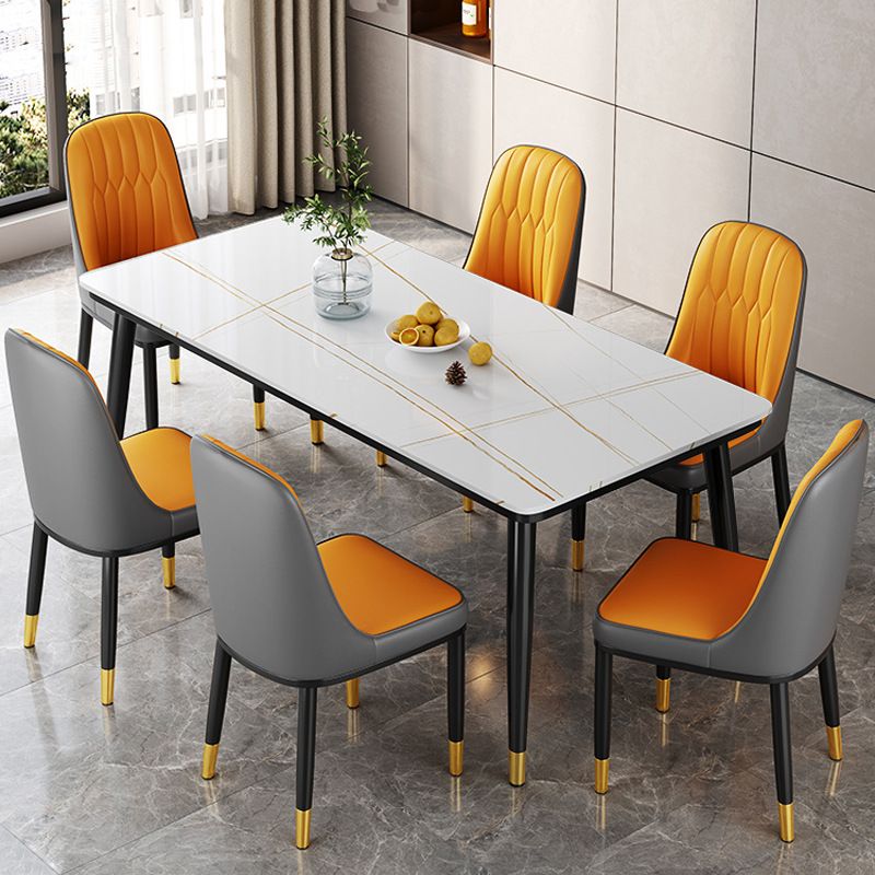 Metal 4 Legs Dining Table Contemporary Rectangle Stone Top Dining Table for Living Room