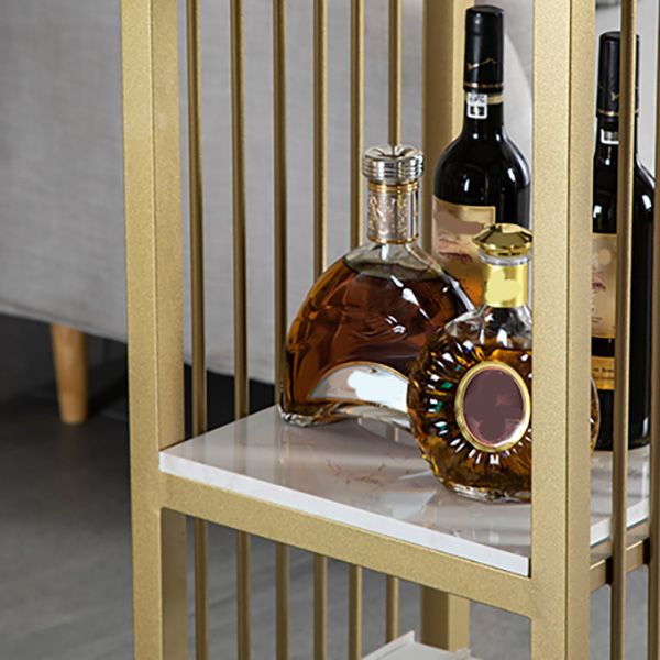 White Rectangle Faux Marble Top Bar Table Industrial Double Pedestal with Shelves