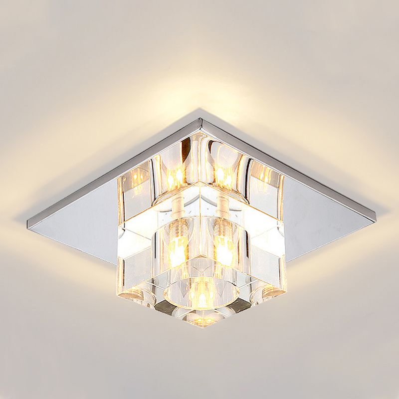 Modern Style Square Shaped Ceiling Fixture Crystal Flush Mount with Hole 2-3.5'' Dia
