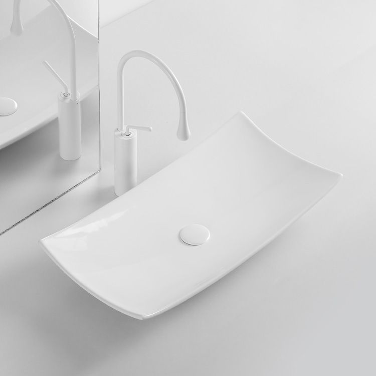 Modern Bathroom Sink Pop-Up Drain Porcelain Rectangular Vessel Lavatory Sink