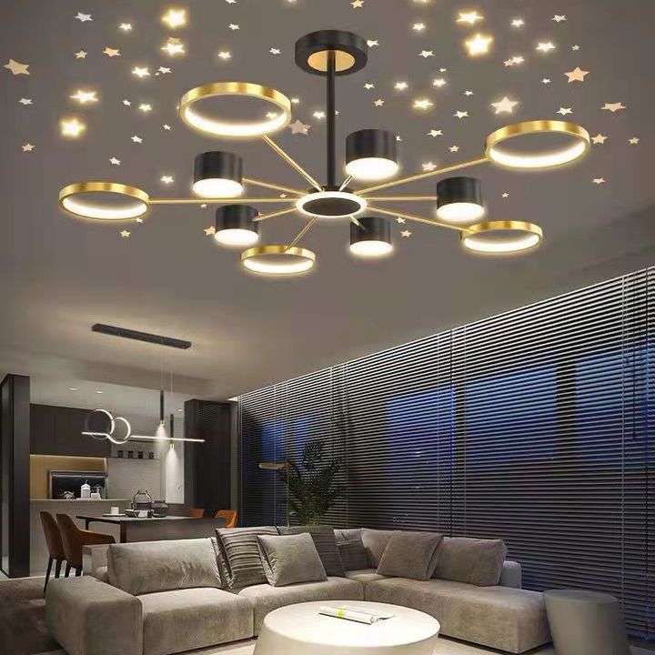 LED Simple Chandelier Lamp Multi Lights Round Shape Hanging Pendant Light for Living Room