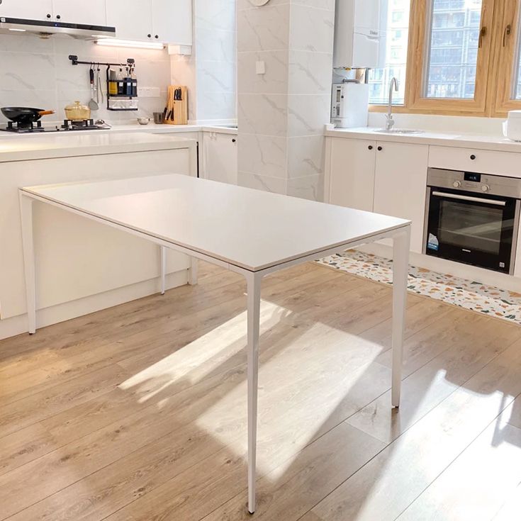 Contemporary Rectangle Dining Table Sintered Stone Dining Table with 4 White Legs