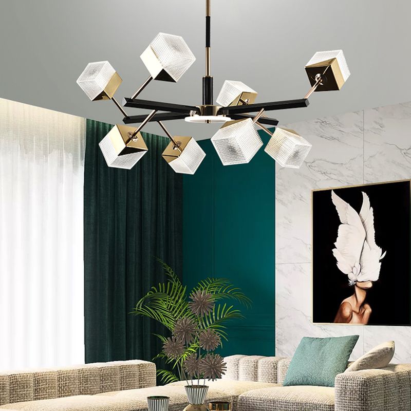 Square Chandelier Postmodern Metal LED Suspension Light Fixture
