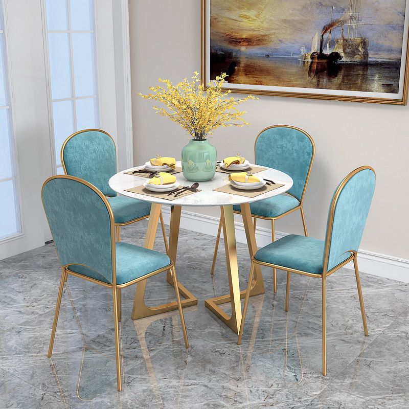 Round Golden Base Dining Table Glam Faux Marble Table for Kitchen