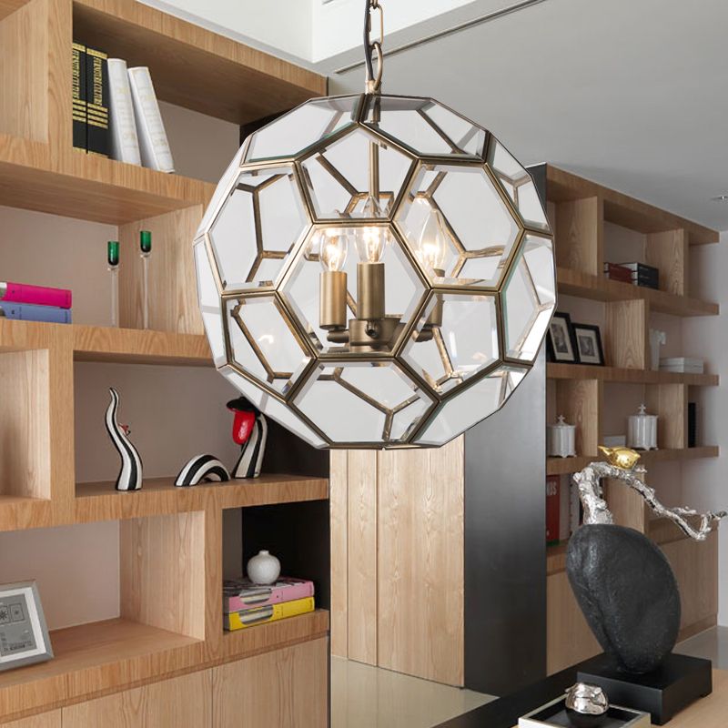 Clear Glass Ball Kronleuchter Lampe Minimalismus 3 Köpfe Messing Anhänger Beleuchtung für Wohnzimmer
