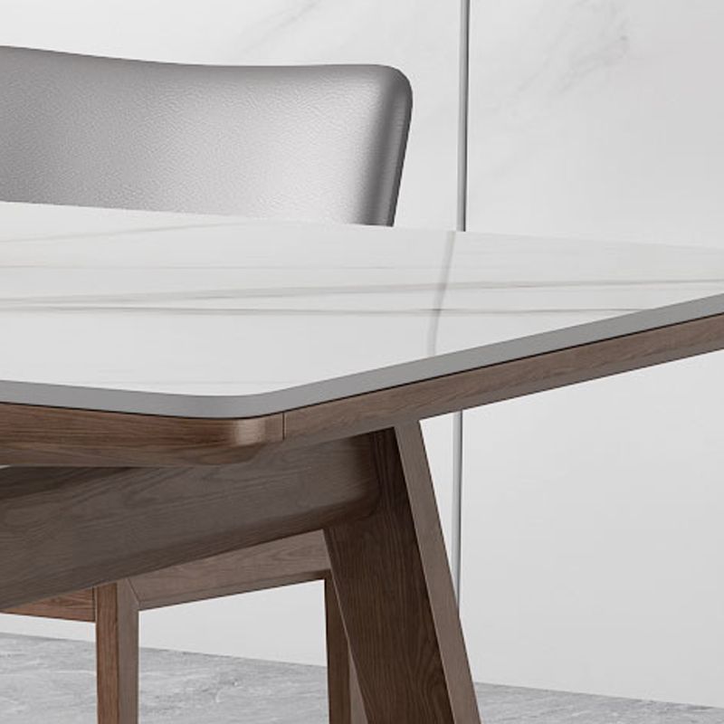 Rectangle Table Medieval Modern Sintered Stone Top Dining Table with Wooden Base