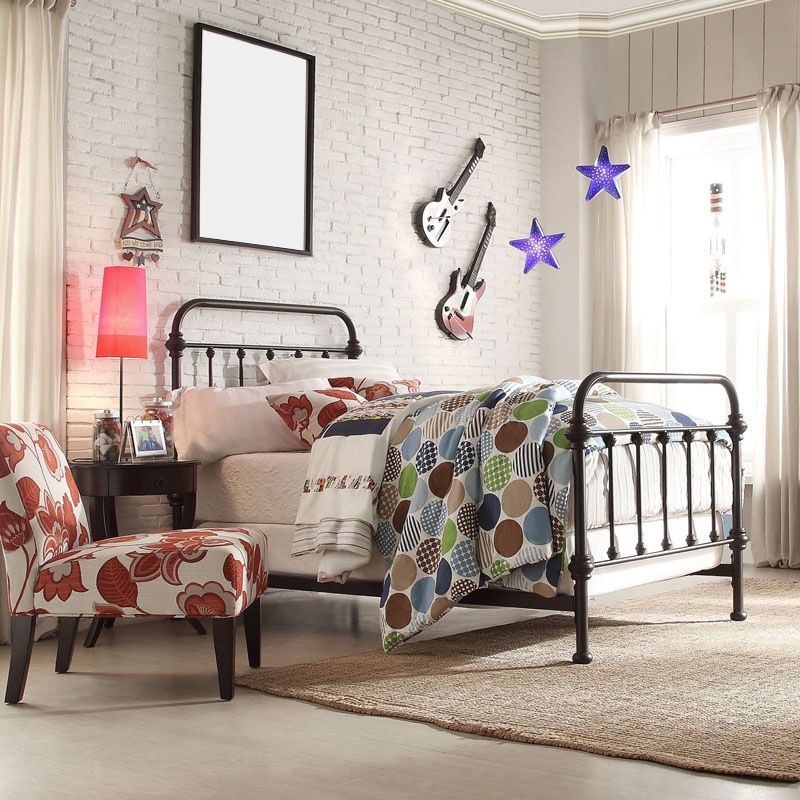 Industrial Open-Frame Bed Metal Slat Bed With Custom Gold Legs