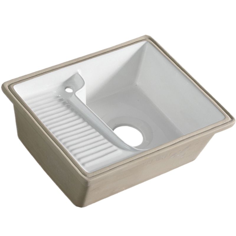 Classic Porcelain Bathroom Sink Rectangular Trough Sink with Washboard