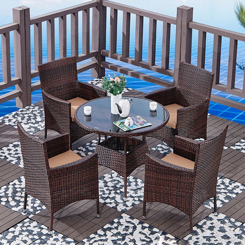 Modern Tempered Glass Outdoor Table Set 1/5/7 Pieces Bistro Table Set with Rat Base