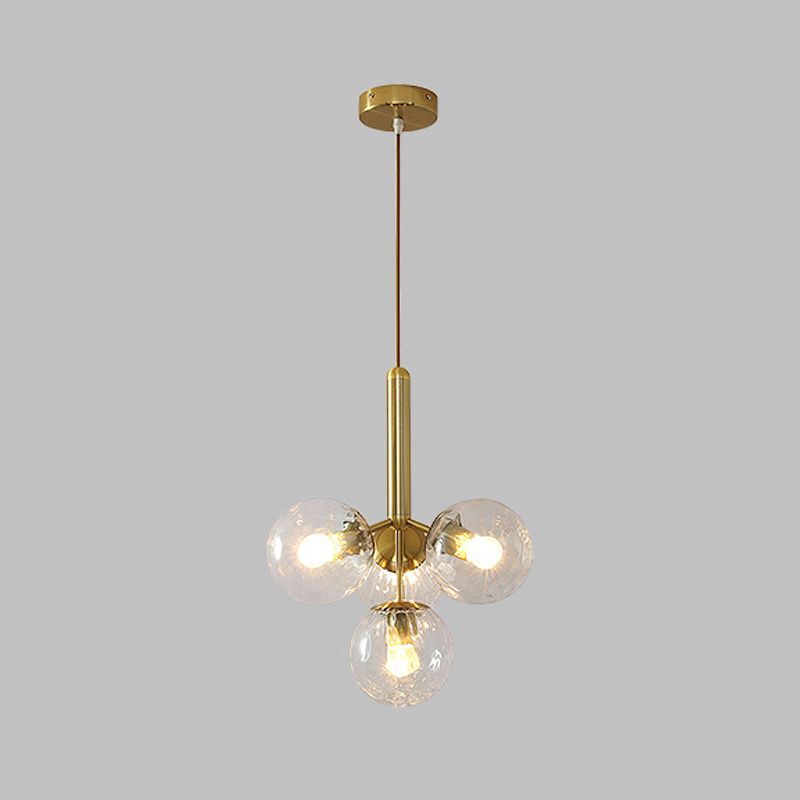 Globe Plafond Chandelier Moderniste Clear Water Glass 4 Heads Gold Pendant Lightture