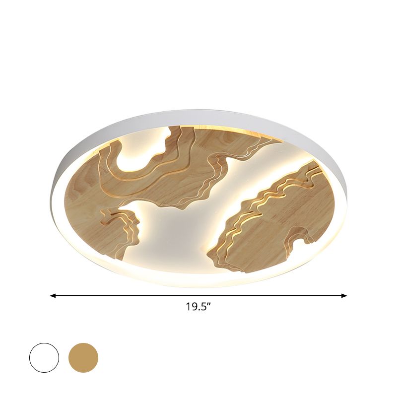 Circle Great Room Flush Mount Metal 16"/19.5"/23.5" W LED Modernism Ceiling Light Fixture with Wood Massif Design in White/Gold