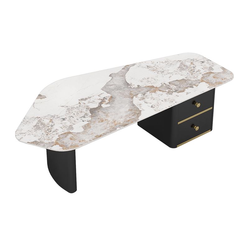 15"H Contemporary Coffee Table Stone Coffee Cocktail Table with Drawer